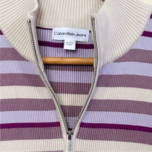 NWT Calvin Klein Jeans Striped Ribbed-Knit Half Zip Sweater - Picture 3 of 4